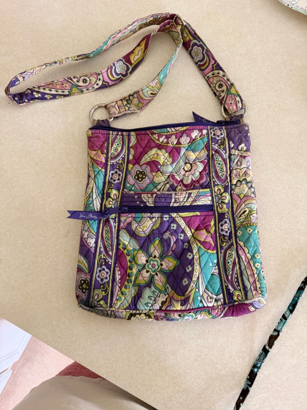 Vera Bradley Purple Teal Floral Quilted Crossbody Bag